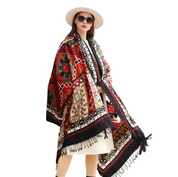 Anyyou 100% Pure Merino Wool Red Stained Pattern Stylish Poncho Winter Large Scarf With Trendy Pashmina Shawl Bandana Wrap For Womenfashion Design