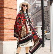 Anyyou 100% Pure Merino Wool Red Stained Pattern Stylish Poncho Winter Large Scarf With Trendy Pashmina Shawl Bandana Wrap For Womenfashion Design