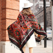 Anyyou 100% Pure Merino Wool Red Stained Pattern Stylish Poncho Winter Large Scarf With Trendy Pashmina Shawl Bandana Wrap For Womenfashion Design