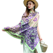 Anyyou 100% Mulberry Silk Purple And Green Long Scarf Luxury Brand Women Beach Shawl Wear Swimwear Pashimina Face Shield