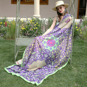 Anyyou 100% Mulberry Silk Purple And Green Long Scarf Luxury Brand Women Beach Shawl Wear Swimwear Pashimina Face Shield