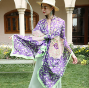 Anyyou 100% Mulberry Silk Purple And Green Long Scarf Luxury Brand Women Beach Shawl Wear Swimwear Pashimina Face Shield