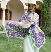 Anyyou 100% Mulberry Silk Purple And Green Long Scarf Luxury Brand Women Beach Shawl Wear Swimwear Pashimina Face Shield
