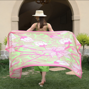 Anyyou 100% Mulberry Silk Pink And Green Long Scarf Luxury Brand Women Beach Shawl Wear Swimwear Pashimina Face Shield Foulard