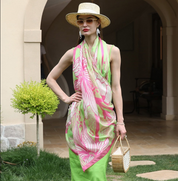 Anyyou 100% Mulberry Silk Pink And Green Long Scarf Luxury Brand Women Beach Shawl Wear Swimwear Pashimina Face Shield Foulard