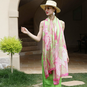 Anyyou 100% Mulberry Silk Pink And Green Long Scarf Luxury Brand Women Beach Shawl Wear Swimwear Pashimina Face Shield Foulard