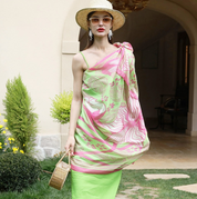 Anyyou 100% Mulberry Silk Pink And Green Long Scarf Luxury Brand Women Beach Shawl Wear Swimwear Pashimina Face Shield Foulard