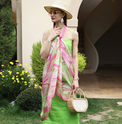 Anyyou 100% Mulberry Silk Pink And Green Long Scarf Luxury Brand Women Beach Shawl Wear Swimwear Pashimina Face Shield Foulard