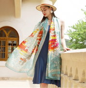 Anyyou 100% Mulberry Silk Pastel Blue Long Scarf Luxury Brand Women Beach Shawl Wear Swimwear Pashimina Face Shield Foulard