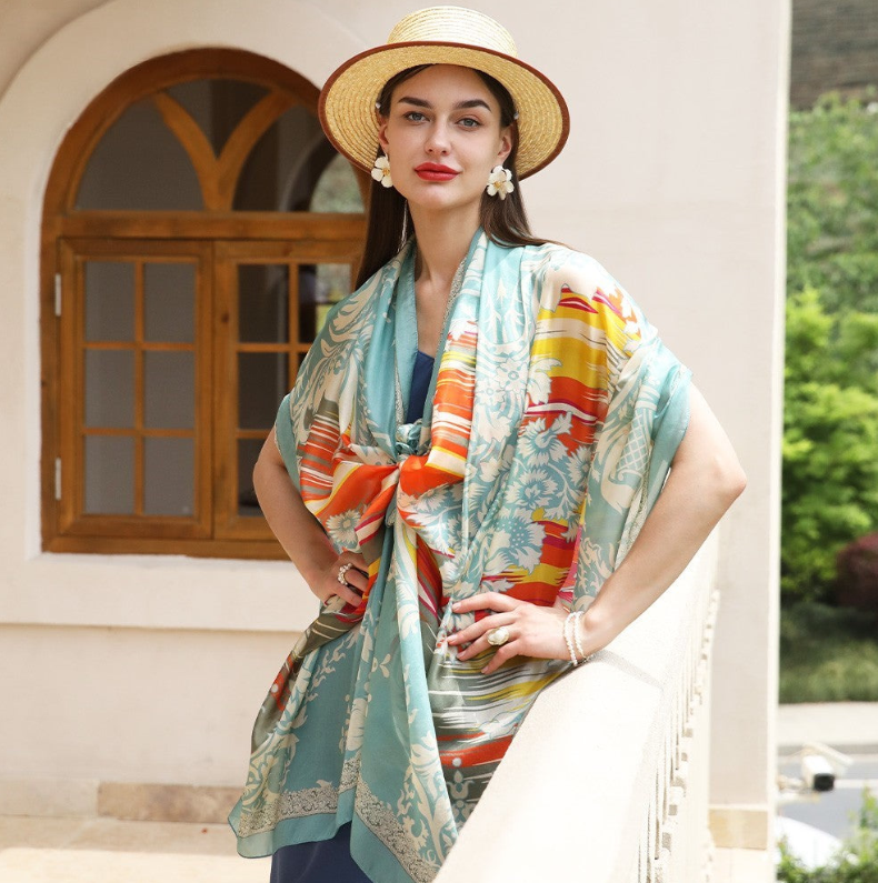 Anyyou 100% Mulberry Silk Pastel Blue Long Scarf Luxury Brand Women Beach Shawl Wear Swimwear Pashimina Face Shield Foulard