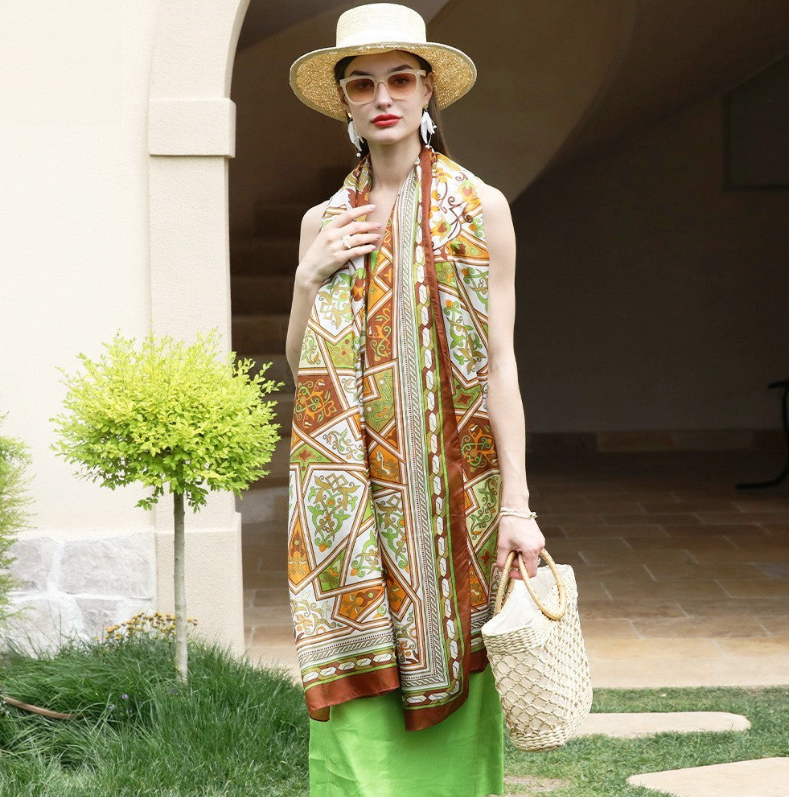 Anyyou 100% Mulberry Silk Coffe Long Scarf Luxury Brand Women Beach Wear Swimwear Pashimina Shawl Foulard