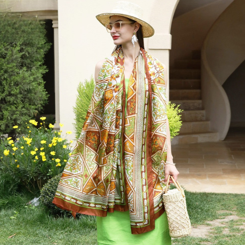 Anyyou 100% Mulberry Silk Coffe Long Scarf Luxury Brand Women Beach Wear Swimwear Pashimina Shawl Foulard