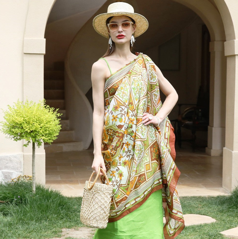 Anyyou 100% Mulberry Silk Coffe Long Scarf Luxury Brand Women Beach Wear Swimwear Pashimina Shawl Foulard
