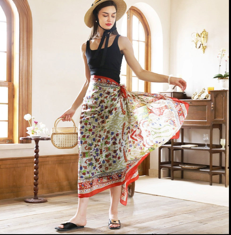 Anyyou 100% Mulberry Silk Red Green Long Scarf Luxury Brand Women Beach Shawl Wear Swimwear Pashimina Foulard