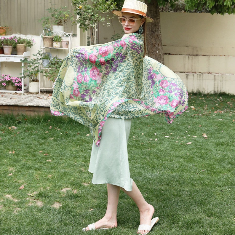 Anyyou 100% Mulberry Silk Mint Green Long Scarf Luxury Brand Women Beach Shawl Wear Swimwear Pashimina Foulard