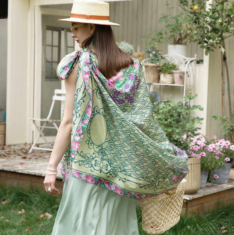 Anyyou 100% Mulberry Silk Mint Green Long Scarf Luxury Brand Women Beach Shawl Wear Swimwear Pashimina Foulard