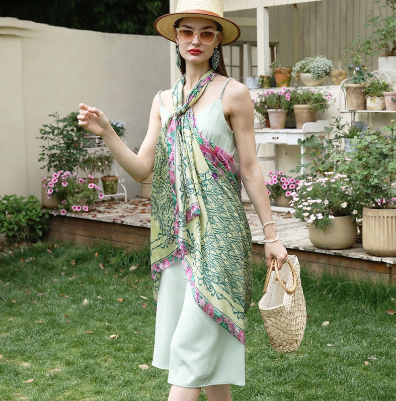 Anyyou 100% Mulberry Silk Mint Green Long Scarf Luxury Brand Women Beach Shawl Wear Swimwear Pashimina Foulard