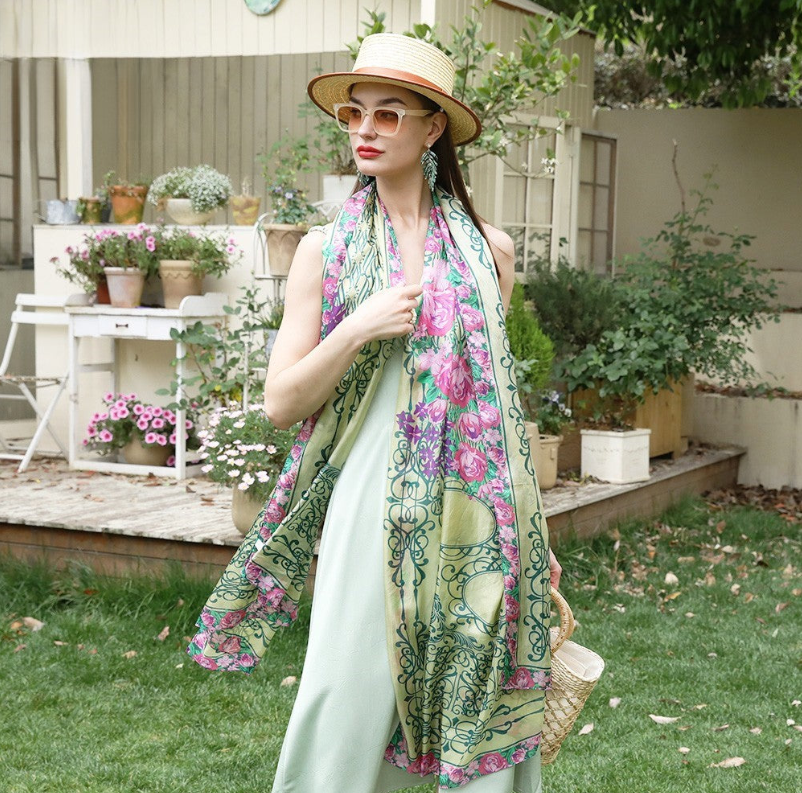 Anyyou 100% Mulberry Silk Mint Green Long Scarf Luxury Brand Women Beach Shawl Wear Swimwear Pashimina Foulard