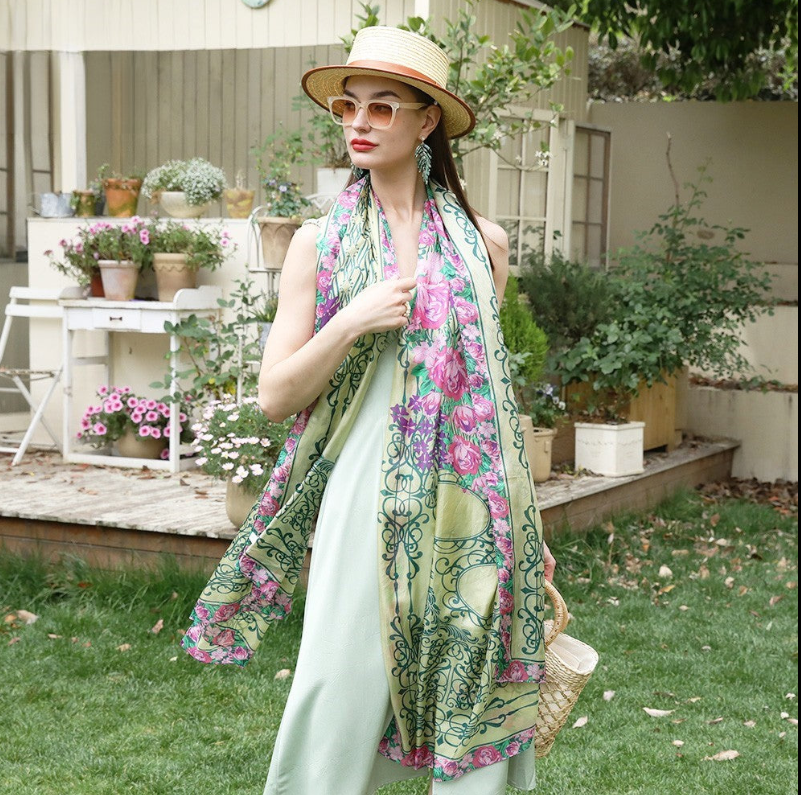 Anyyou 100% Mulberry Silk Mint Green Long Scarf Luxury Brand Women Beach Shawl Wear Swimwear Pashimina Foulard