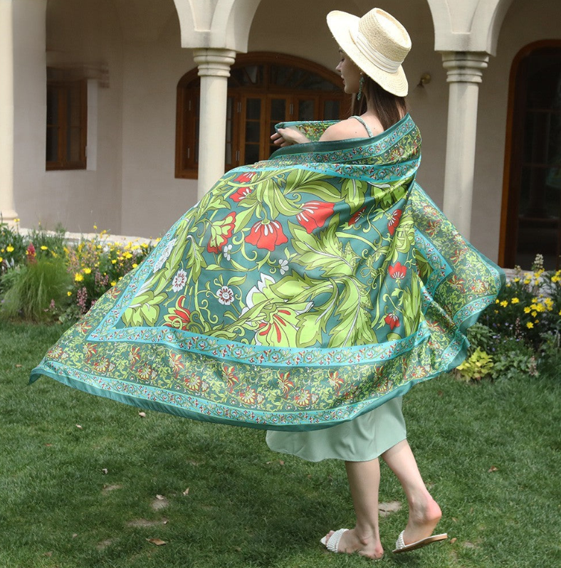 Anyyou 100% Mulberry Silk Light Green Long Scarf Luxury Brand Women Beach Shawl Wear Swimwear Pashimina Foulard
