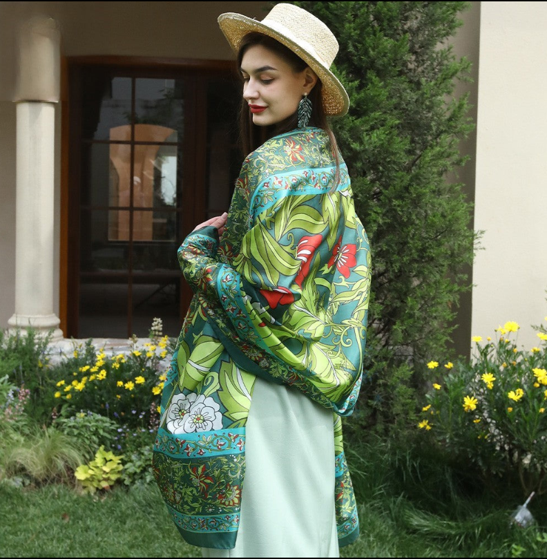 Anyyou 100% Mulberry Silk Light Green Long Scarf Luxury Brand Women Beach Shawl Wear Swimwear Pashimina Foulard
