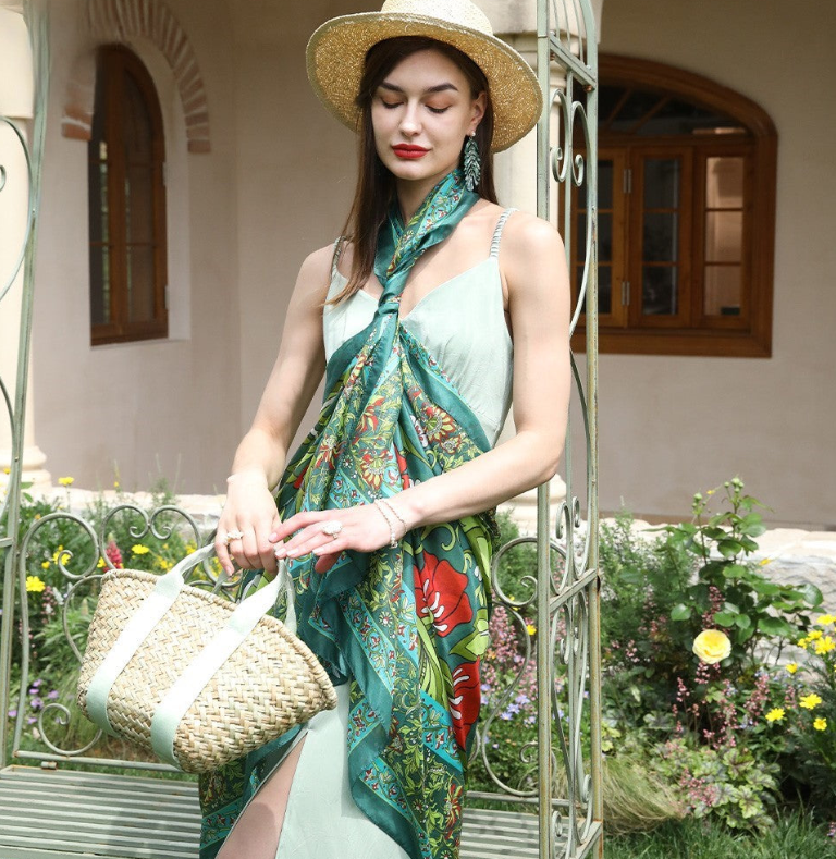 Anyyou 100% Mulberry Silk Light Green Long Scarf Luxury Brand Women Beach Shawl Wear Swimwear Pashimina Foulard