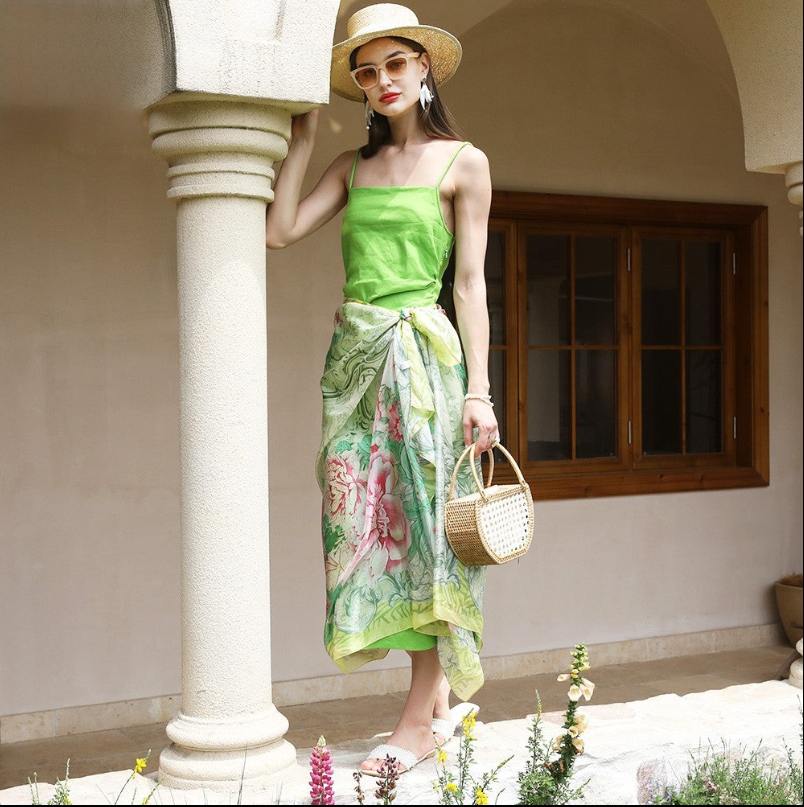 Anyyou 100% Mulberry Silk Lime Green Long Scarf Luxury Brand Women Beach Shawl Wear Swimwear Pashimina Foulard