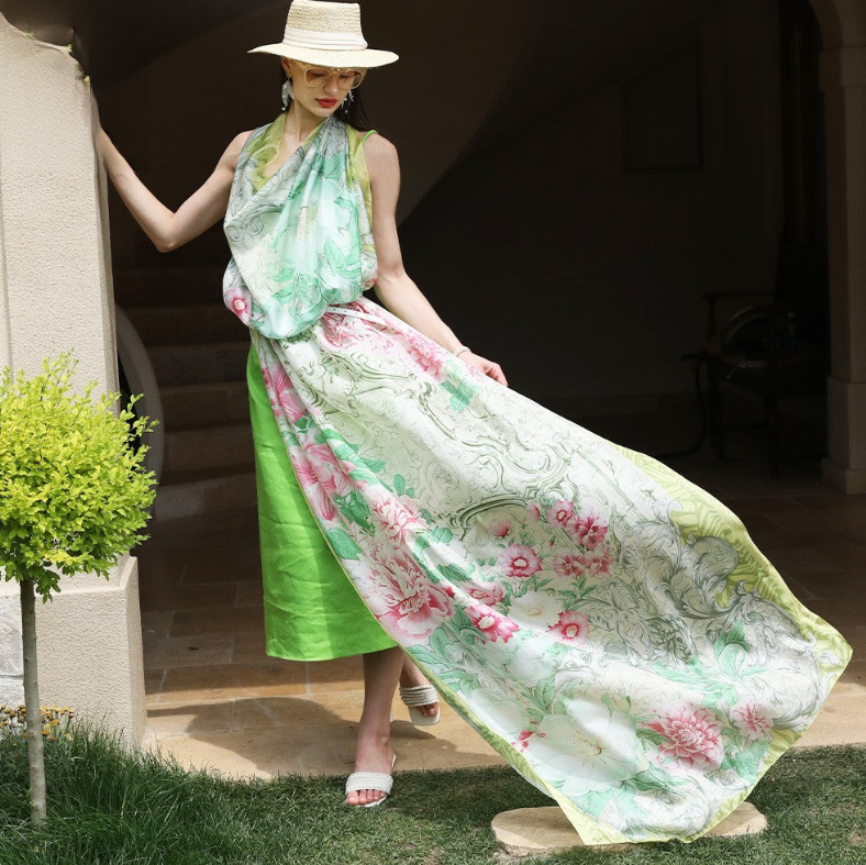 Anyyou 100% Mulberry Silk Lime Green Long Scarf Luxury Brand Women Beach Shawl Wear Swimwear Pashimina Foulard