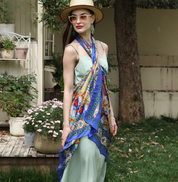 Anyyou 100% Mulberry Silk Ocean Blue Long Scarf Luxury Brand Women Beach Shawl Wear Swimwear Pashimina Foulard