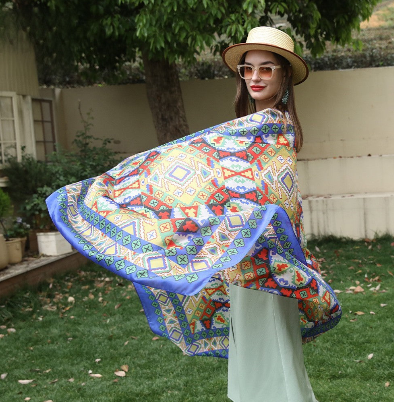 Anyyou 100% Mulberry Silk Ocean Blue Long Scarf Luxury Brand Women Beach Shawl Wear Swimwear Pashimina Foulard