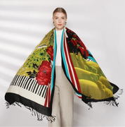 Anyyou 100% Merino Wool Red White Green  Silk Satin Large Winter Scarf Pashmina Shawl Bandana Perfect For Women Ladies Fashion Style
