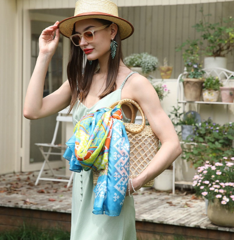 Anyyou 100% Mulberry Silk Aqua Blue Long Scarf Luxury Brand Women Beach Shawl Wear Swimwear Pashimina Foulard