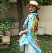 Anyyou 100% Mulberry Silk Aqua Blue Long Scarf Luxury Brand Women Beach Shawl Wear Swimwear Pashimina Foulard