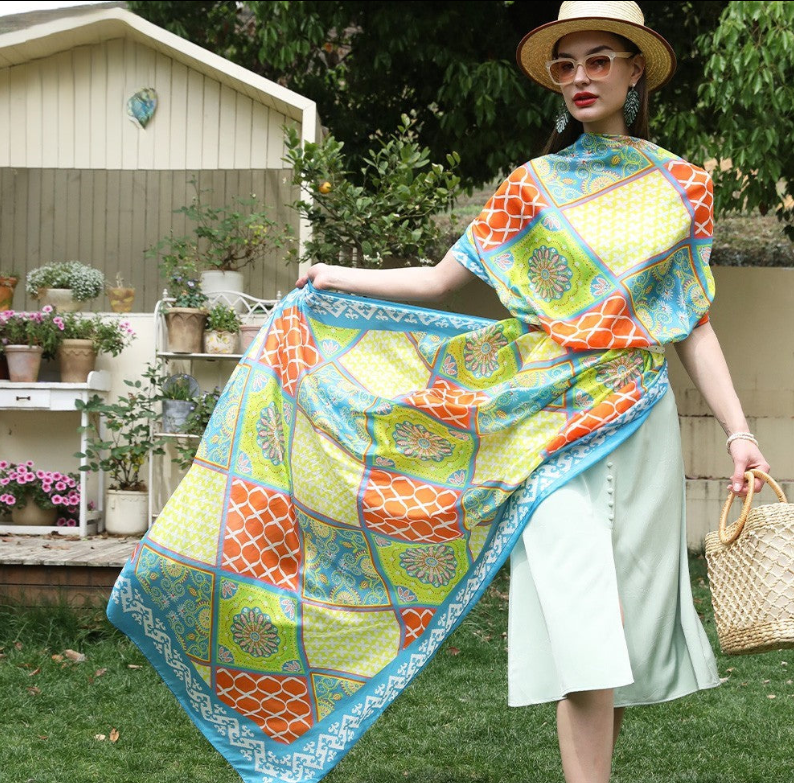 Anyyou 100% Mulberry Silk Aqua Blue Long Scarf Luxury Brand Women Beach Shawl Wear Swimwear Pashimina Foulard
