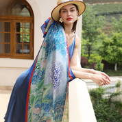 Anyyou 100% Mulberry Silk Royal Blue Long Scarf Luxury Brand Women Beach Shawl Wear Swimwear Pashimina Face Shield Foulard