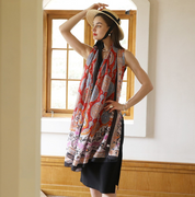 Anyyou 100% Mulberry Silk Rose Red Long Scarf Luxury Brand Women Beach Shawl Wear Swimwear Pashimina Foulard