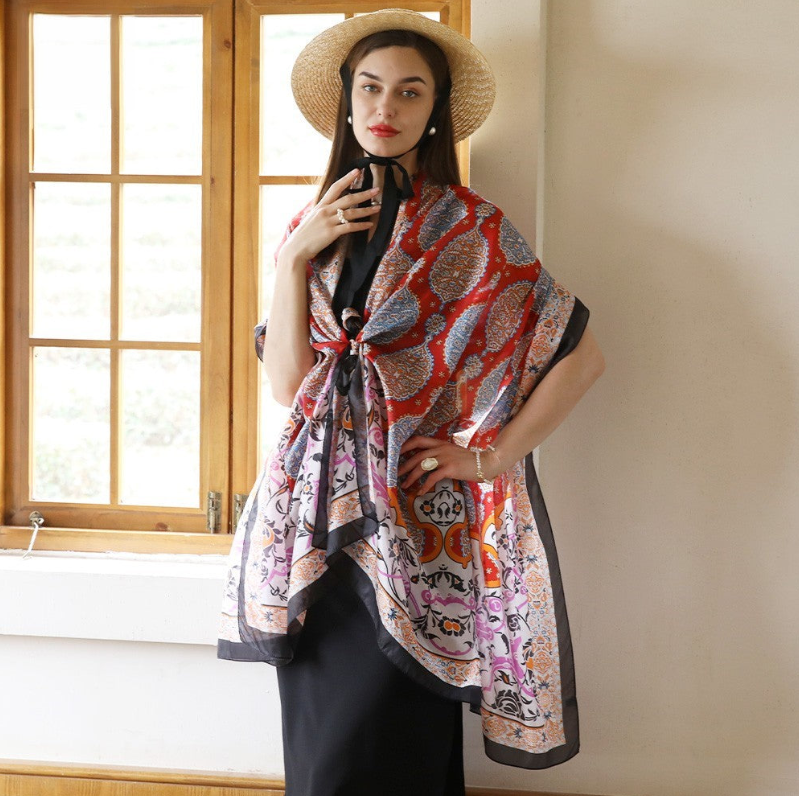 Anyyou 100% Mulberry Silk Rose Red Long Scarf Luxury Brand Women Beach Shawl Wear Swimwear Pashimina Foulard