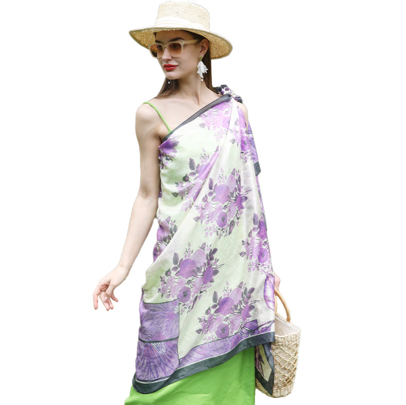 Anyyou 100% Mulberry Silk Lavender Long Scarf Luxury Brand Women Beach Shawl Wear Swimwear Pashimina Foulard