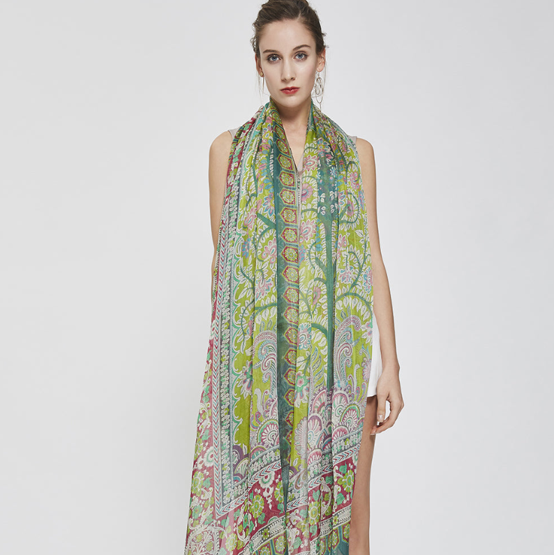 Anyyou 100% Mulberry Silk Green Long Scarf Luxury Brand Women Beach Shawl Wear Swimwear Pashimina Face Shield Foulard