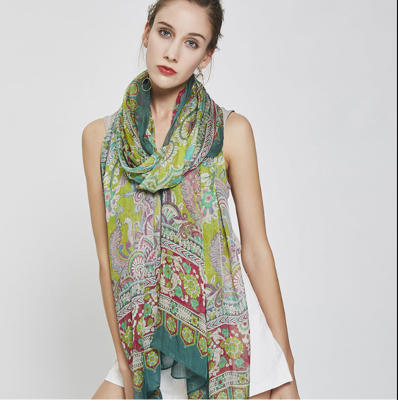 Anyyou 100% Mulberry Silk Green Long Scarf Luxury Brand Women Beach Shawl Wear Swimwear Pashimina Face Shield Foulard