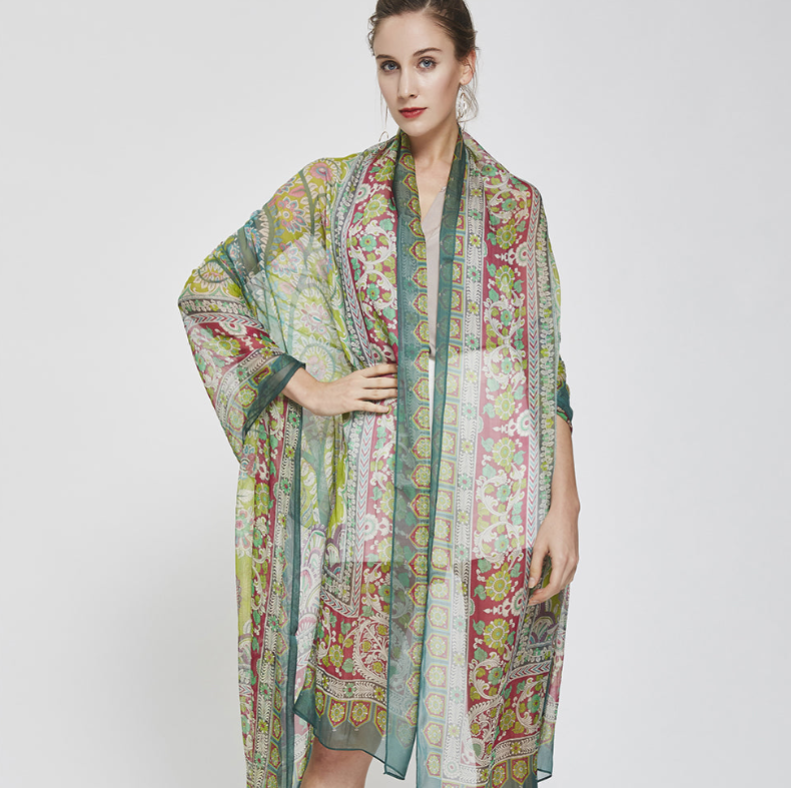 Anyyou 100% Mulberry Silk Green Long Scarf Luxury Brand Women Beach Shawl Wear Swimwear Pashimina Face Shield Foulard