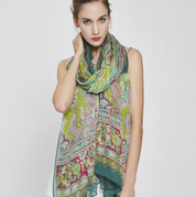 Anyyou 100% Mulberry Silk Green Long Scarf Luxury Brand Women Beach Shawl Wear Swimwear Pashimina Face Shield Foulard