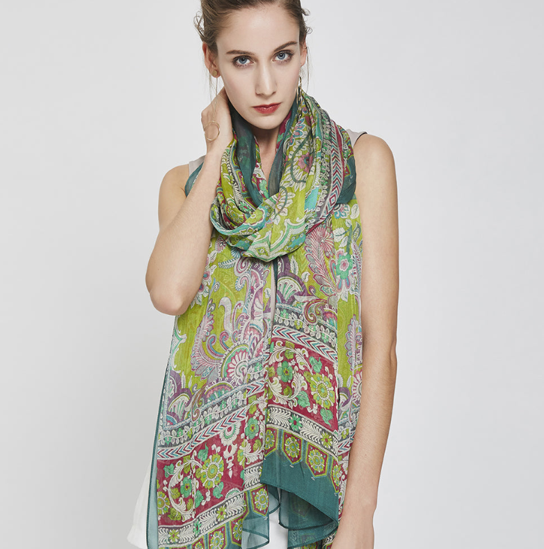 Anyyou 100% Mulberry Silk Green Long Scarf Luxury Brand Women Beach Shawl Wear Swimwear Pashimina Face Shield Foulard
