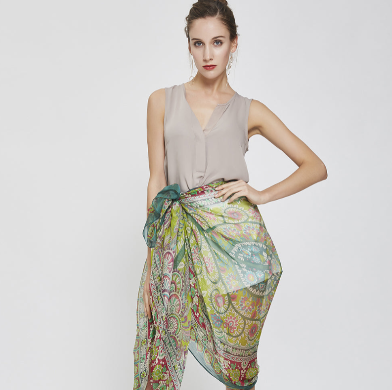 Anyyou 100% Mulberry Silk Green Long Scarf Luxury Brand Women Beach Shawl Wear Swimwear Pashimina Face Shield Foulard
