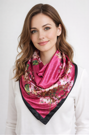 Anyyou Fashion Premium Satin Square Scarf – Elegant Floral Silk-Feel Neckwrap for Women