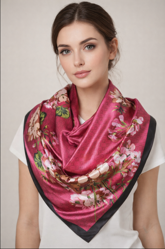 Anyyou Fashion Premium Satin Square Scarf – Elegant Floral Silk-Feel Neckwrap for Women