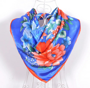 Anyyou Fashion Premium Satin Square Scarf – Vibrant Peony Blue Floral Silk-Feel Neckwrap for Women
