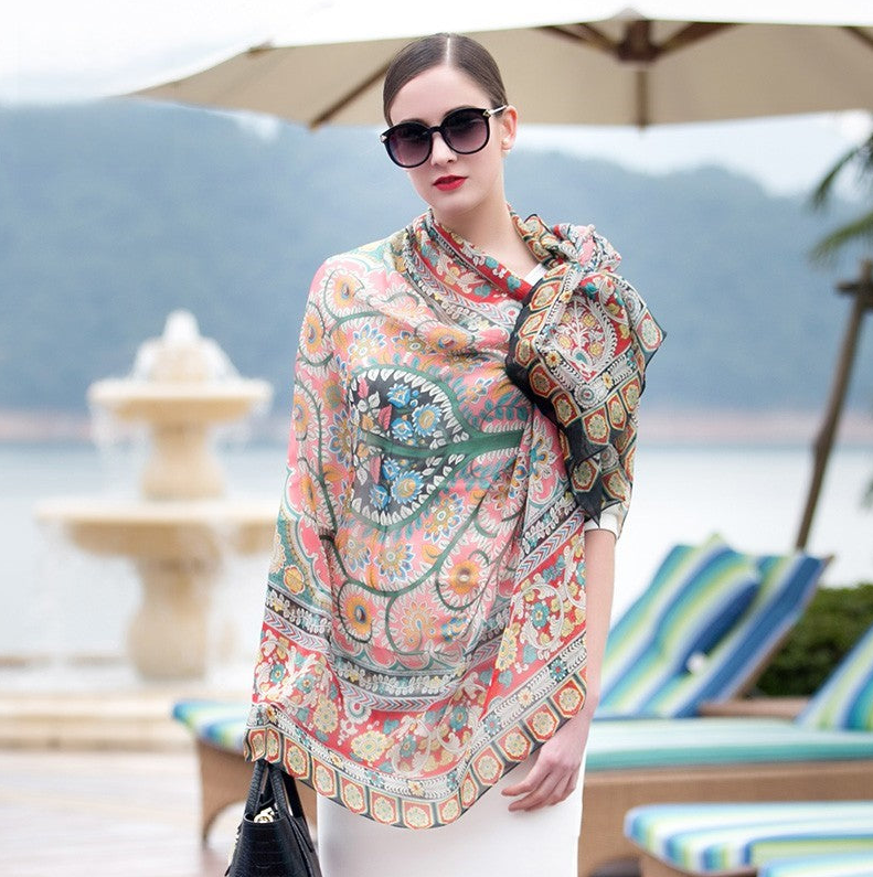 Anyyou 100% Mulberry Silk Light Orange Long Scarf Luxury Brand Women Beach Shawl Wear Swimwear Pashimina Face Shield Foulard