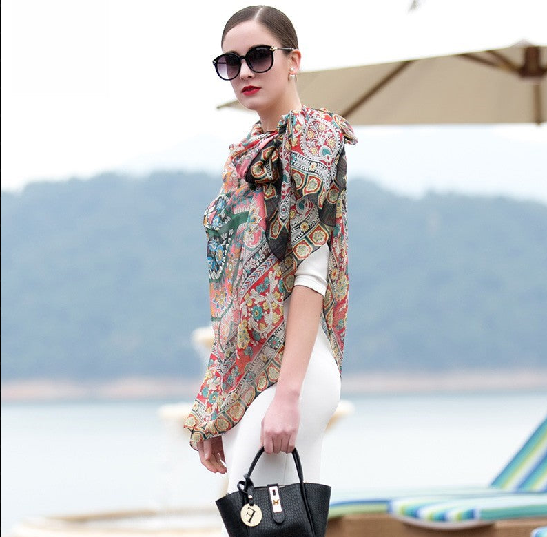 Anyyou 100% Mulberry Silk Light Orange Long Scarf Luxury Brand Women Beach Shawl Wear Swimwear Pashimina Face Shield Foulard