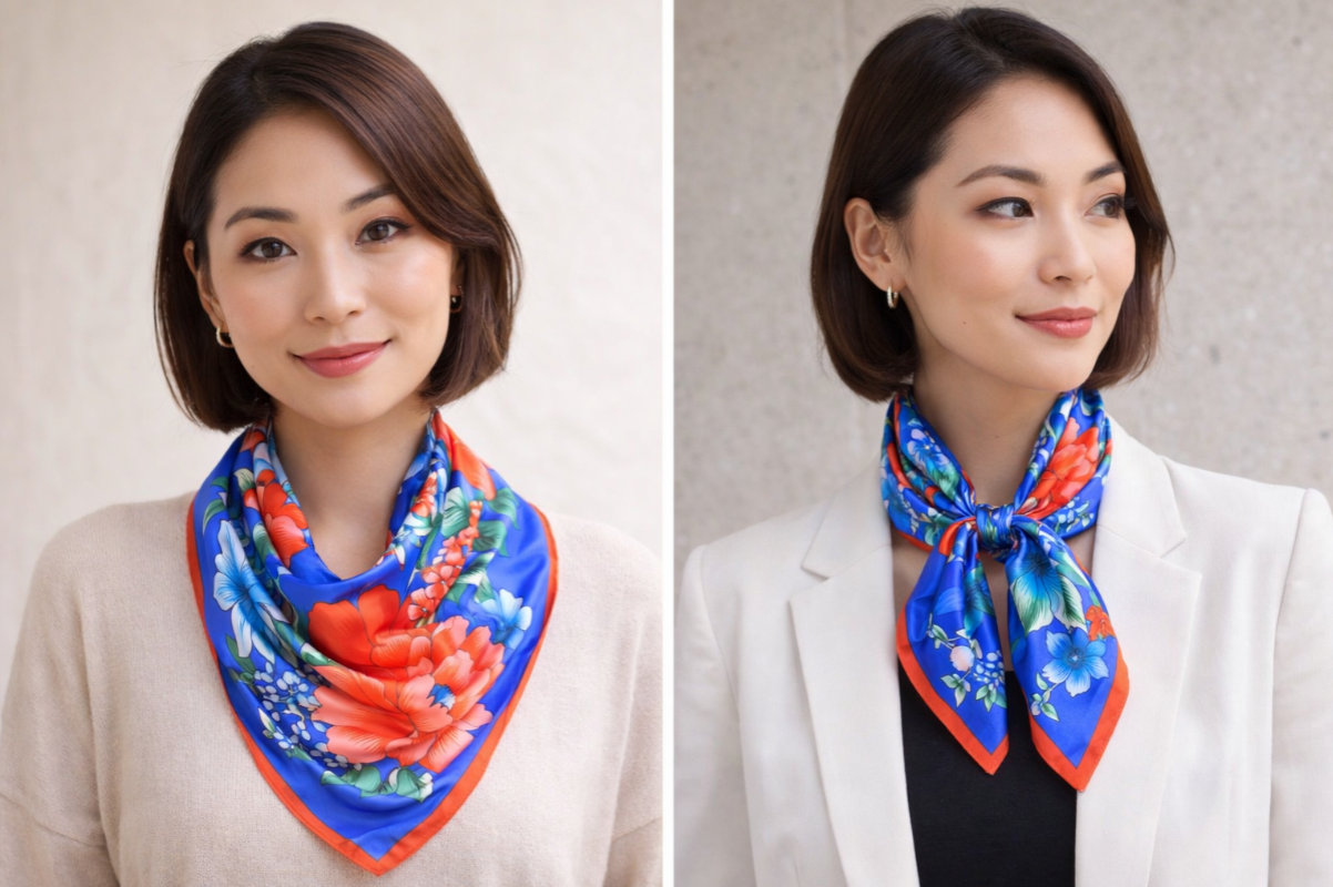 Anyyou Fashion Premium Satin Square Scarf – Vibrant Peony Blue Floral Silk-Feel Neckwrap for Women